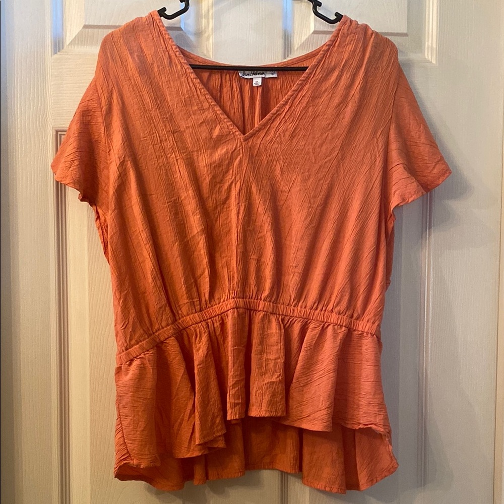 Sam Edelman Orange Peplum Tunic with Short Sleeves - Picture 3 of 10